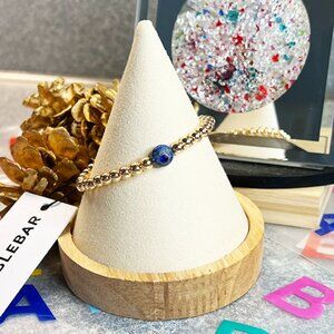 BaubleBar– NWT – “Pisa” Gold Tone Beaded Bracelet with Blue Stone & Crystal